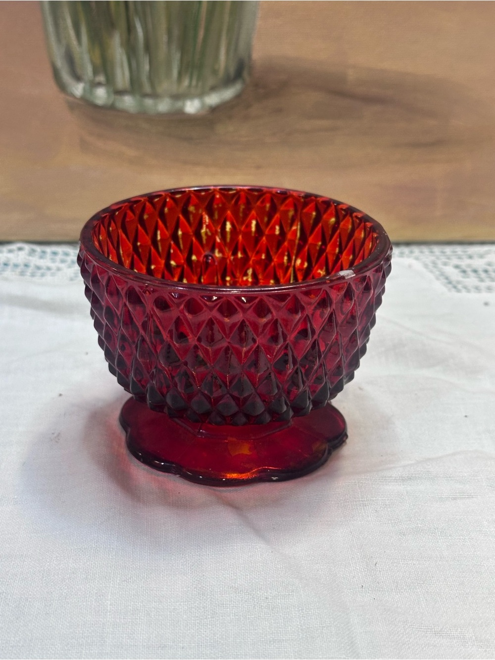 Indiana Glass Fairy Lamp Candle Holder BOTTOM ONLY Diamond Point Ruby Red Amber